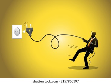 Un empresario que saca el cable eléctrico para desenchufarlo y ahorrar dinero