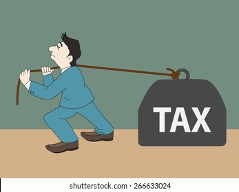  Businessman with pulling a heavy tax, Vector illustration