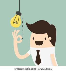 Businessman pulling light switch, Idea concept