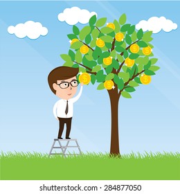 Businessman pulling Money on Trees, Business concept, Illustration Vector eps10