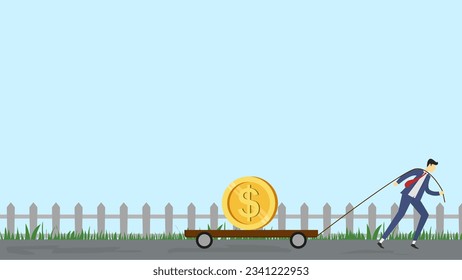 businessman is pulling money using a rope. background for business presentation