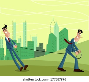 Businessman pulling other businessman, Rivalry concept