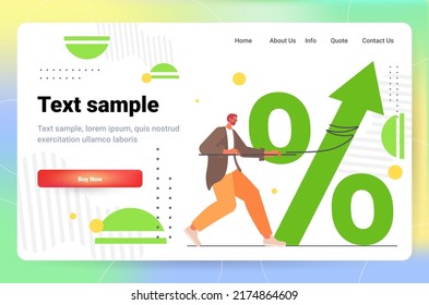 businessman pulling percent arrow increasing interest rate in market business strategy concept horizontal