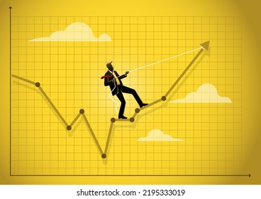 Un hombre de negocios dibujando un gráfico de desempeño con todo su esfuerzo 