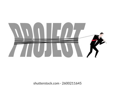 Businessman pulling Project. Man pulls Project