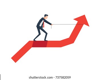 businessman pulling up the red arrow