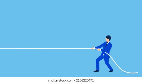 Businessman Pulling A Rope,attract Luck,text Space,vector Illustration