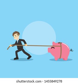 businessman pulling savings pigs vector illustration