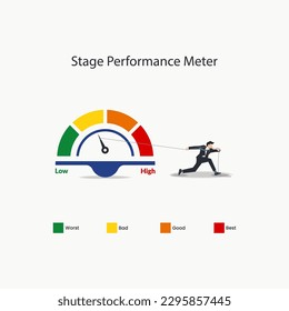 Businessman pulling the stage performance meter design vector illustration