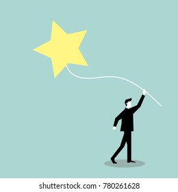 Businessman pulling the star from the sky.success concept-vector cartoon