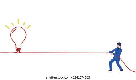 Businessman pulling the string,Coming up with new ideas,Vector illustration