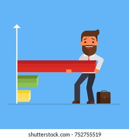 Businessman pulls a graph and diagram