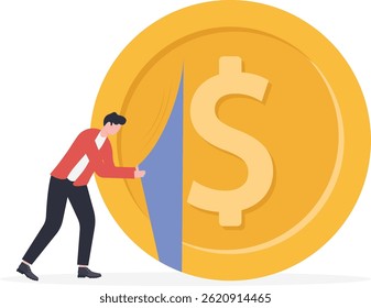 Businessman pulls open dollar curtain
