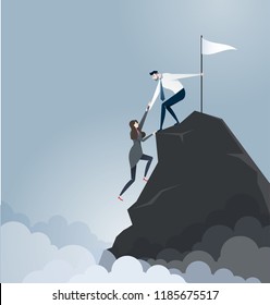 Businessman pulls partner to the top of mountain - Business concept vector