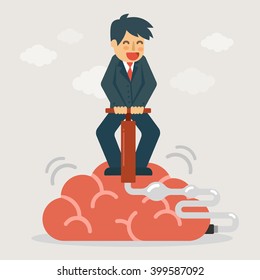 Businessman pumping up the brain. Idea and mind concept illustration.