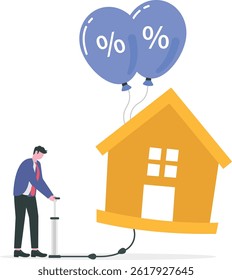 A businessman is pumping real estate or housing for growth finance interest rate price rising up concept vector illustrator.

