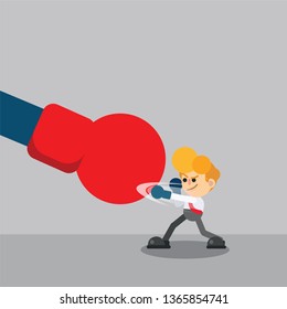Businessman punch with a big red boxing glove. Business concept
