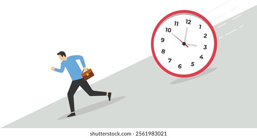 Businessman push big timer clock deadline, Vector illustration design concept in flat style

