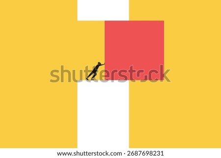 Businessman push block. concept of Business achievement , completion, achieving goal, plan