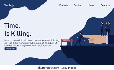 Businessman push by hand to deadline hard work. Business Landing Page Template.