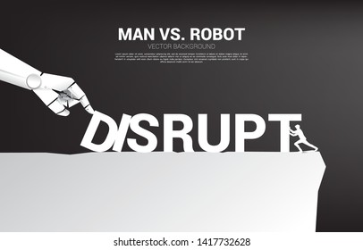 Businessman push the domino to fight with Robot hand. business concept of disruption of A.I. to make the domino effect. 