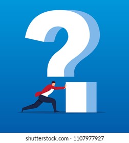 Businessman push question mark away and split