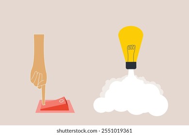 Businessman push switch for launch lightbulb. concept of Business objective, goal and resolution for success, idea, and opportunity