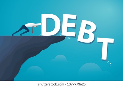 businessman push the word debt financial freedom. vector illustration EPS10
