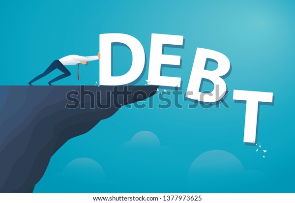 businessman push the word debt financial freedom.\
vector illustration\
EPS10