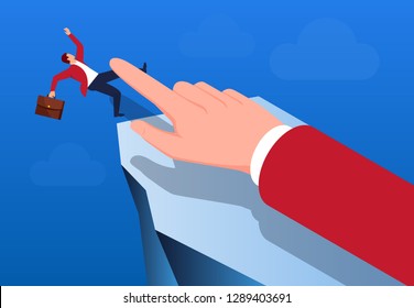 Businessman is pushed down the cliff