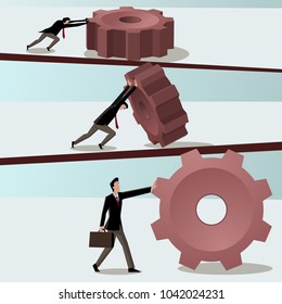 Businessman pushes gear: Efficient solutions and Productivity concept
