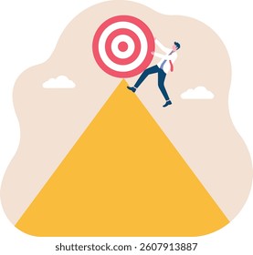 Businessman pushes red ball to the top of the triangle

