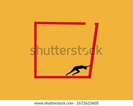 Businessman pushes the square box, difference, thinks outside the box.