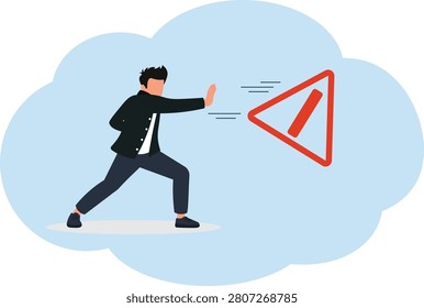 Businessman Pushing Away Danger Warning Sign Vector