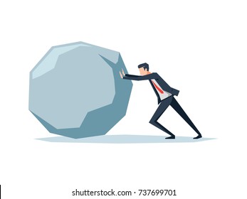 The Businessman Pushing A Big Boulder