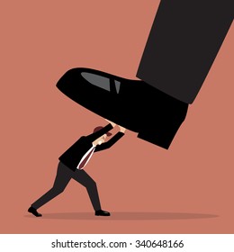 Businessman pushing big foot. Business concept