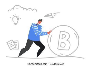 businessman pushing bitcoin money crypto currency virtual mining concept business man successful cryptocurrency sketch doodle horizontal