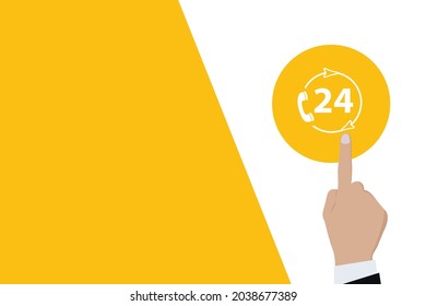 Businessman pushing button 24 call Icon. Business for Profit, Benefit, viral, Development and growth, ads, concepts. Represented by a 24 hour call Icon with copy space.