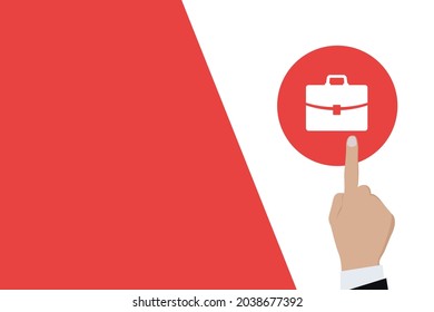 Empresario pulsando el botón Brif case Icon. Negocio para beneficio, beneficio, viral, desarrollo y crecimiento, anuncios, conceptos. Representado por un icono de maletín con espacio de copia.