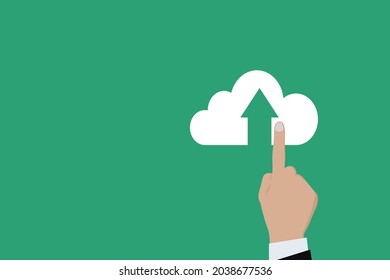 Businessman pushing button cloud Icon. Business for Profit, Benefit, viral, Development and growth, ads, concepts. Represented by a cloud Icon with copy space.