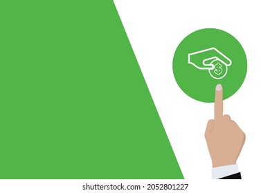 Businessman pushing button donate Icon. Business for Profit, Benefit, viral, Development and growth, ads, concepts. Represented by a donate Icon with copy space.