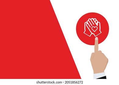 Businessman pushing button helping hand logo Icon. Business for Profit, Benefit, viral, Development and growth, ads, concepts. Represented by a helping hands Icon with copy space.