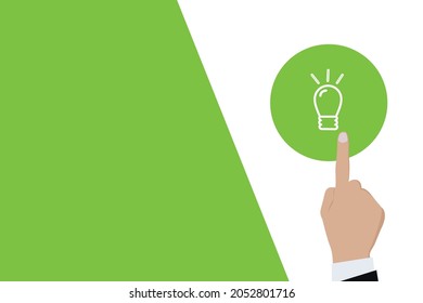 Geschäftsmann drücken Taste Idea Logo Symbol. Business for Profit, Benefit, virale, Entwicklung und Wachstum, Anzeigen, Konzepte. Wird durch ein Ideensymbol mit Kopienraum dargestellt.