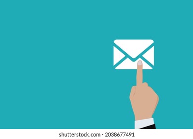 Geschäftsmann drücken Taste Mail Logo Symbol. Business for Profit, Benefit, virale, Entwicklung und Wachstum, Anzeigen, Konzepte. Wird durch ein E-Mail-Symbol mit Kopienraum dargestellt.