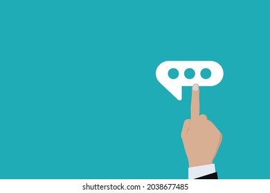 Empresario pulsando el logotipo del mensaje Icono. Negocio para beneficio, beneficio, viral, desarrollo y crecimiento, anuncios, conceptos. Representado por un icono de mensaje con espacio de copia.