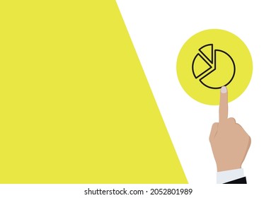 Businessman pushing button pai chart Icon. Business for Profit, Benefit, viral, Development and growth, ads, concepts. Represented by a pai chart Icon with copy space.