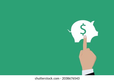 Businessman pushing button piggy bank. Business for Profit, Benefit, viral, Development and growth, ads, concepts. Represented by a piggy bank icon with copy space.