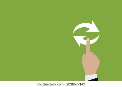 Businessman pushing button recycle  Icon. Business for Profit, Benefit, viral, Development and growth, ads, concepts. Represented by a recycle Icon with copy space.