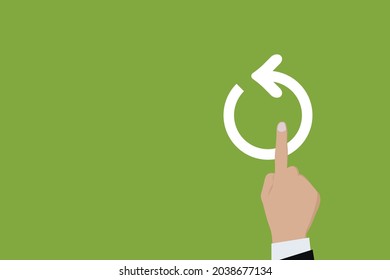 Businessman pushing button reset Icon. Business for Profit, Benefit, viral, Development and growth, ads, concepts. Represented by a reset Icon with copy space.