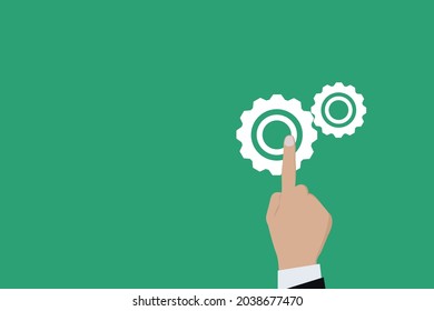 Businessman pushing button setting Icon. Business for Profit, Benefit, viral, Development and growth, ads, concepts. Represented by a setting Icon with copy space.
